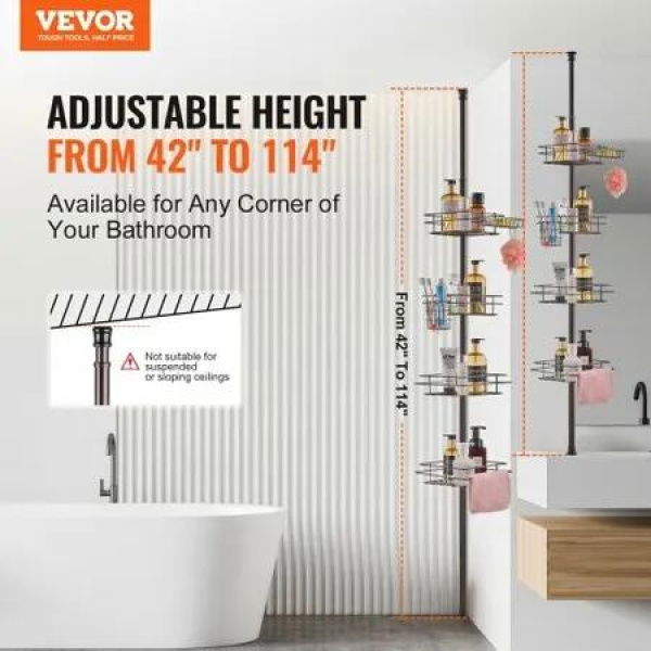 42 inches to 114 inches High Shower Corner Caddy Tension Pole Rust-Proof Tension Pole