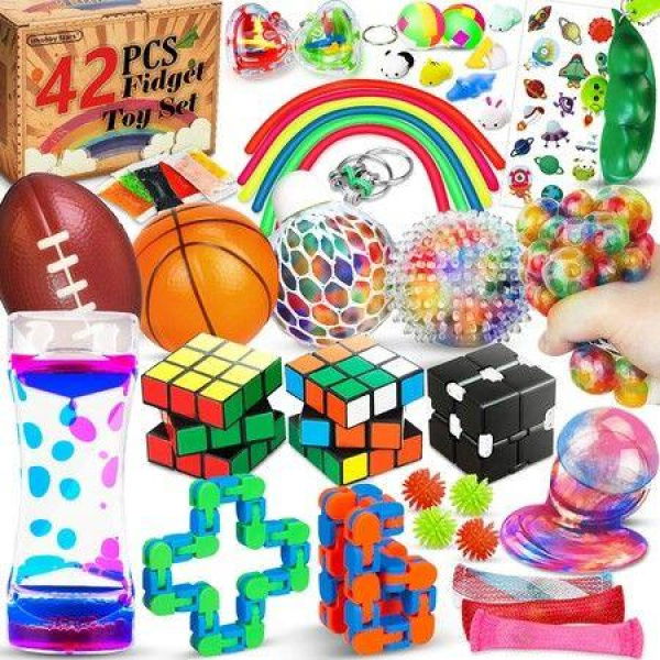 42 Pcs Sensory Fidget Toys Pack,Stress Relief & Anxiety Relief Tools Bundle Figetget Toys Set,Autistic ADHD Toys,Stress Balls Infinity Cube Marble Mesh Fidgets Box