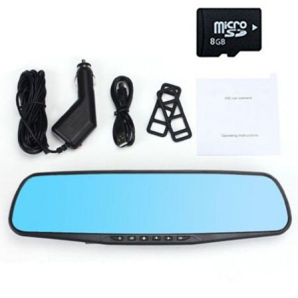 4.3-inch 170-degree View Angle Full HD 1080P Double Lens G-sensor Car DVR IR Night Vision Car Camera + 8GB TF Card.