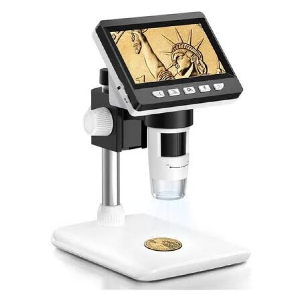 4.3 Inch Microscope, LCD 1000X Digital Microscope, 1080P USB Coin Magnifier for Error Coins with 8 Adjustable LED Lights, PC View, Compatible with MacOS Windows