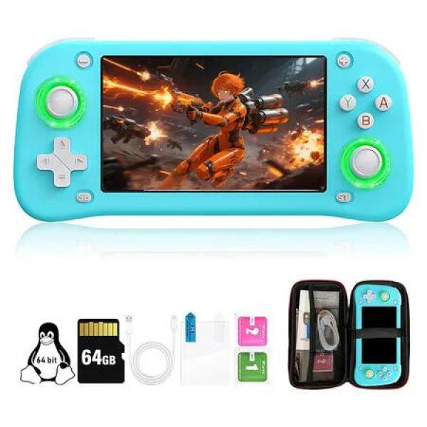 4.3 Inch Retro Gaming Console Handheld Plug and Play TV Portable Game Console 20+ Emulators with 64GB TF Card Built-in Classice Games (Blue)