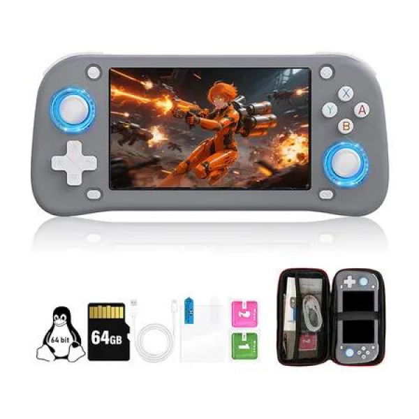 4.3 Inch Retro Gaming Console Handheld Plug and Play TV Portable Game Console 20+ Emulators with 64GB TF Card Built-in Classice Games (Grey)