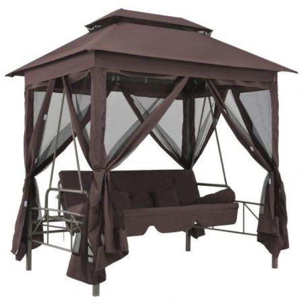 43240 Gazebo Convertible Swing Bench Coffee