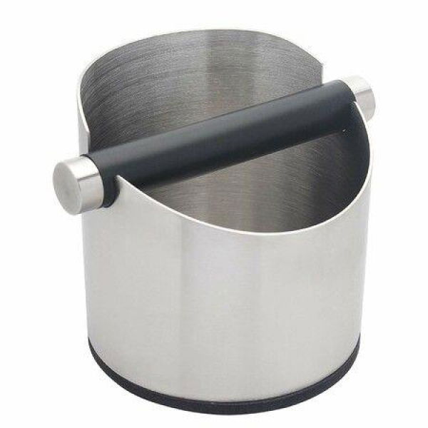 4.5-inch Espresso Knock Box Stainless Steel Coffee Grounds Knock Box With Removable Knock Bar Non-Slip Rubber Base - Silver