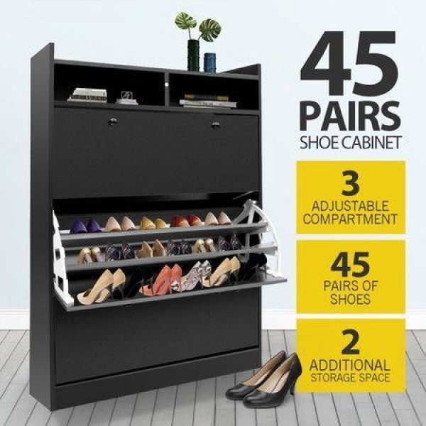 45 Pairs Wood Shoe Cabinet Rack Storage Shelves In Black Finish