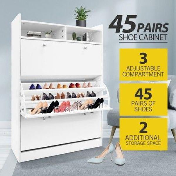 45 Pairs Wood Shoe Cabinet Rack Storage Shelves In White Finish