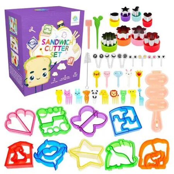 45 PCS Sandwich Bread Cutter SetBento Lunch Box Accessories Kit Fruit Cutter Animal Picks Rice Ball Maker