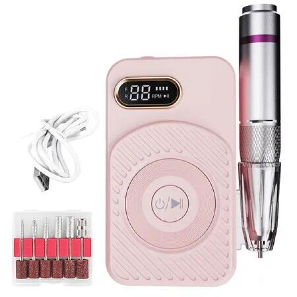 45000RPM Nail Drill Machine Electric Portable Nail File Rechargeable Nail Sander for Gel Nails Polishing for Home Manicure Salon, Pink