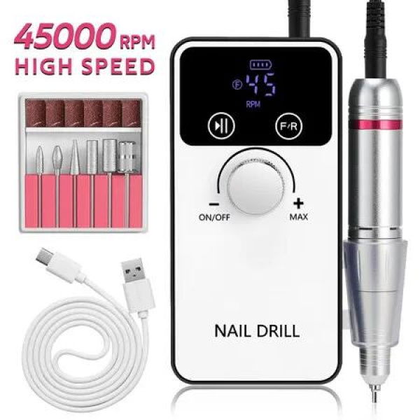 45000RPM Professional Electric Nail Drill Machine Rechargeable Nail File Nails Accessories Gel Nail Polish Sander