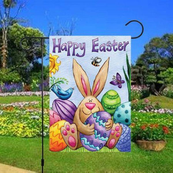 45*30cm Easter Garden Flag Banner Eggs Rabbit Pattern Double Sided Happy Easter Garden Flag For Outdoor Yard Decorations 1PC