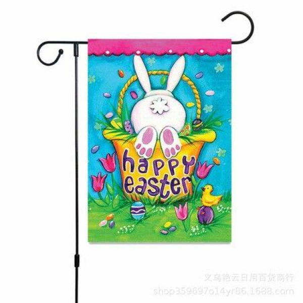 45*30cm Easter Garden Flag Banner Eggs Rabbit Pattern Double Sided Happy Easter Garden Flag For Outdoor Yard Decorations 1PC