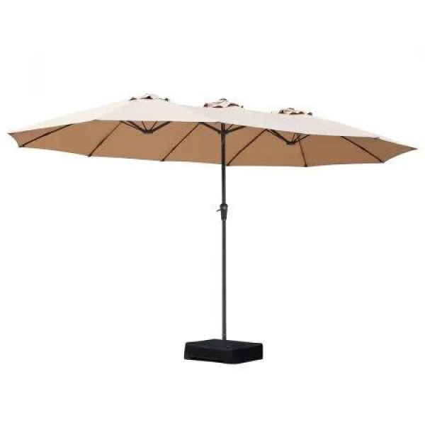 4.5M Double-sided Patio Umbrella Outdoor Umbrella Base Stand Khaki