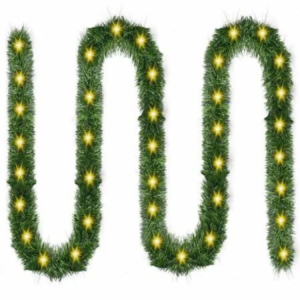 4.5M Green Christmas Garland with 50 Clear Incandescent Lights Xmas Pine Garland for Christmas Tree Indoor Outdoor