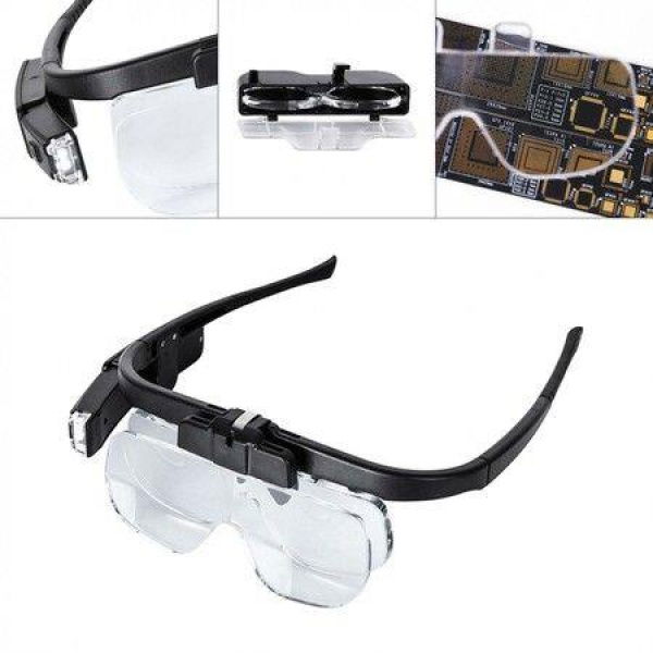 4.5X 6 Amplification Ratio Adjustable Rechargeable Headband Eyeglass Magnifier 2 LED Lights/USB Cable/3 Lens For Reading/Drawing