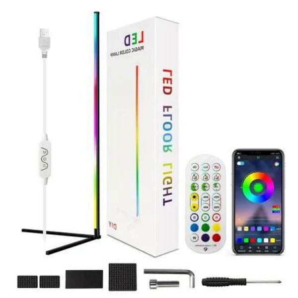 46' 15W Corner Floor Metal Standing Lamp with RGB Color Changing Mood Lighting for Living Room or Bedroom
