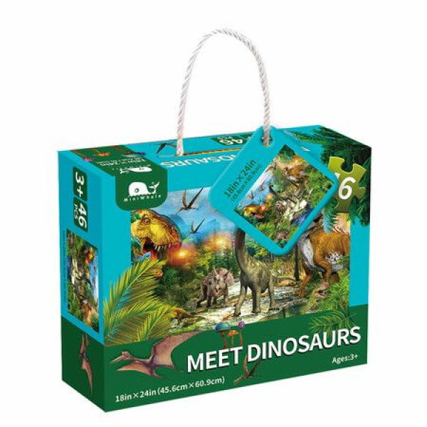 46 Pcs Dinosaur Floor Puzzle. Raising Children Recognition. Promotes Hand-Eye Coordination. Age 3+. (Glow In The Dark 24x18in)