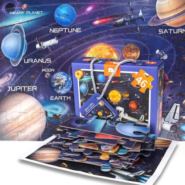 46 Pcs Solar System Floor Puzzle Raising Children Recognition Promotes Hand-Eye Coordination Age 3+ (Glow In The Dark)