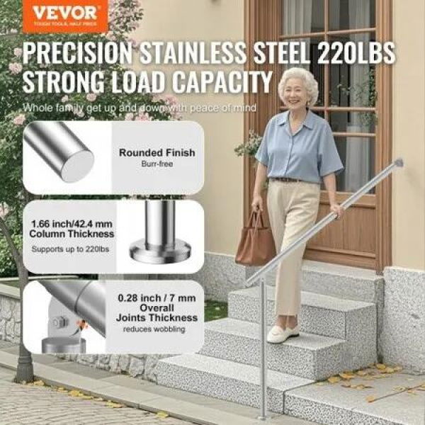 47.3in 120cm Handrails for Outdoor Steps for Porch Deck Stainless Steel