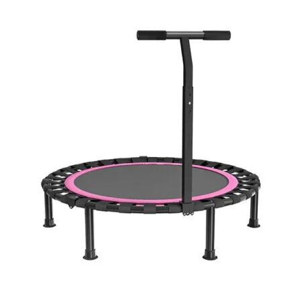48 Inch Folding Trampoline with T-Rails Pink Red Home Fitness Bouncer Indoor and Outdoor Bungee Training Equipment Men Women Children Portable Bouncer Home
