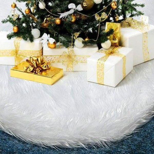 48-inch Christmas Tree Skirt For Xmas Tree Holiday Party Decorations White Plush (white).