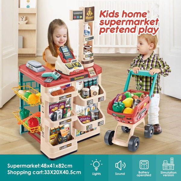 48 Pieces Preschool Kids Pretend Play Shop Grocery Supermarket With Trolley