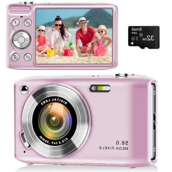 48MP Point and Shoot Digital Camera with 32GB SD Card, Macro Mode, 1080P HD, Flash, 16x Zoom, Anti Shake, 2.88 inch IPS Screen (Pink)