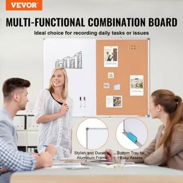 48'x 36' Whiteboard & Cork Board Combo with Aluminum Frame for School Home