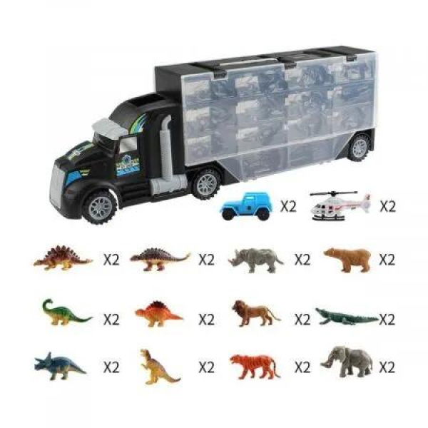 49pcs Double-sided Trailer Expandable Animal Dinosaur Transporter Simulation Container Trucks Construction