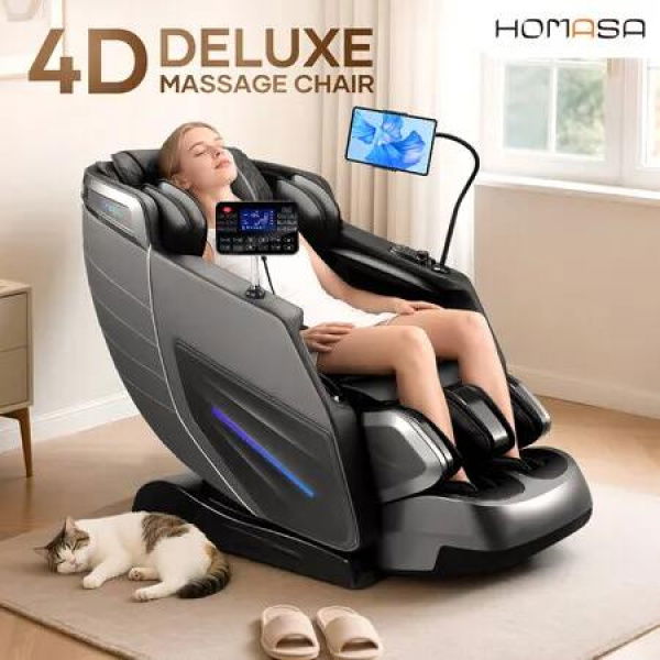 4D Massage Chair Electric Shiatsu Full Body Massager Recliner Zero Gravity Massaging Relax Neck Back Shoulder Leg Foot Heat Kneading Airbags with Cover