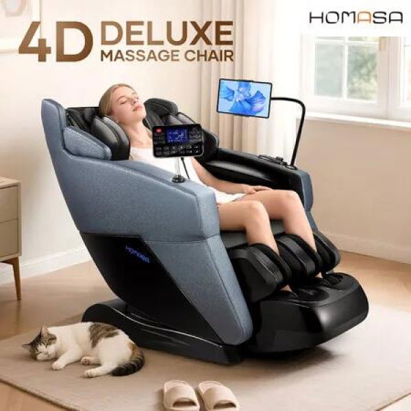 4D Massage Chair Electric Zero Gravity Recliner Shiatsu Full Body Massager Relaxing Neck Back Shoulder Leg Foot Heating Kneading Airbags with Cover