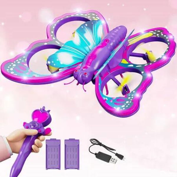 4DRC V40 RC Planes, Remote Control Butterfly,Drone with LED Lights, RC Quadcopter, 3D Flip,Flying Airplane Toys for Beginners, Boys and Girls, 2 Battery