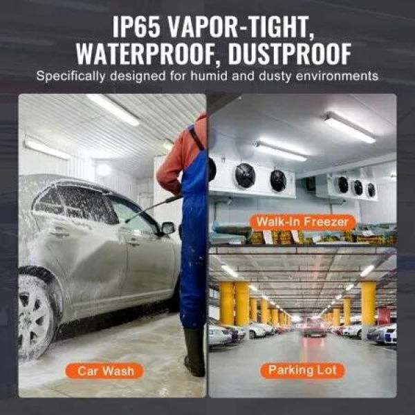 4FT LED Vapor Tight Light 60W/50W/40W Selectable 5000K Vapor Proof Light Fixture with 5400/6400/7400LM Adjustable IP65 Waterproof for Parking Lot Warehouse Walk-In Freezer Car Wash 4-Pack