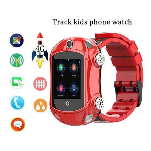 4G Kid Smartwatch Race Car Style Video Call SOS Phone Watch GPS+WIFI AI Voice Smartwatch Color Red.