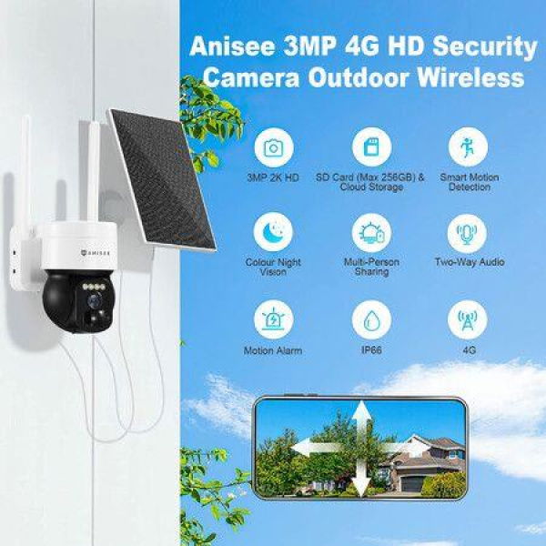 4G LTE Security Camera House Home CCTV Wireless Solar Surveillance System 2K HD 3MP WIFI PTZ Outdoor PIR Motion Detect Night Vision