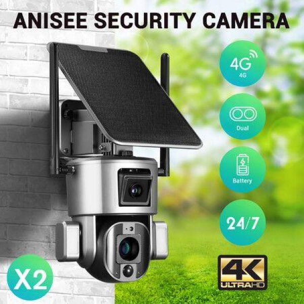 4G LTE Security Camerax2 Home CCTV House Spy Solar Wireless Outdoor Surveillance System Dual Lens 4K PTZ Batteries