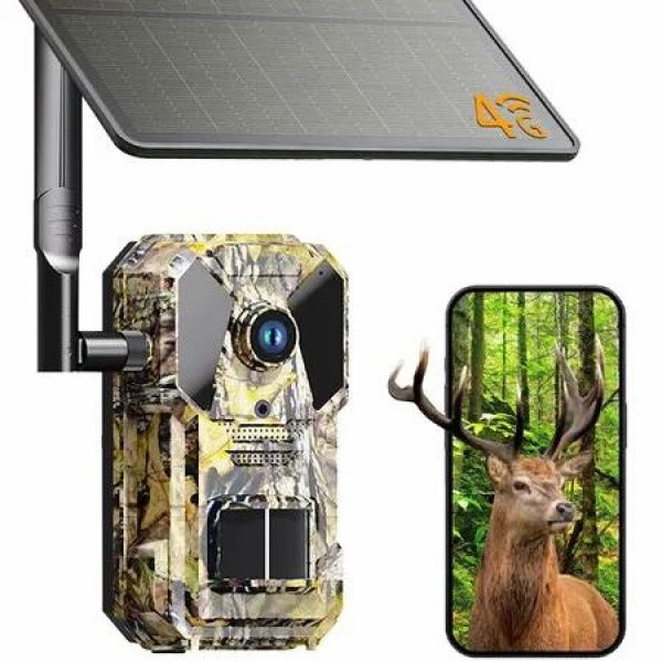 4G Solar Powered Trail Cam with Night Vision Motion Activated Waterproof, 2K HD Live Feed Trailcam, Wildlife Camera
