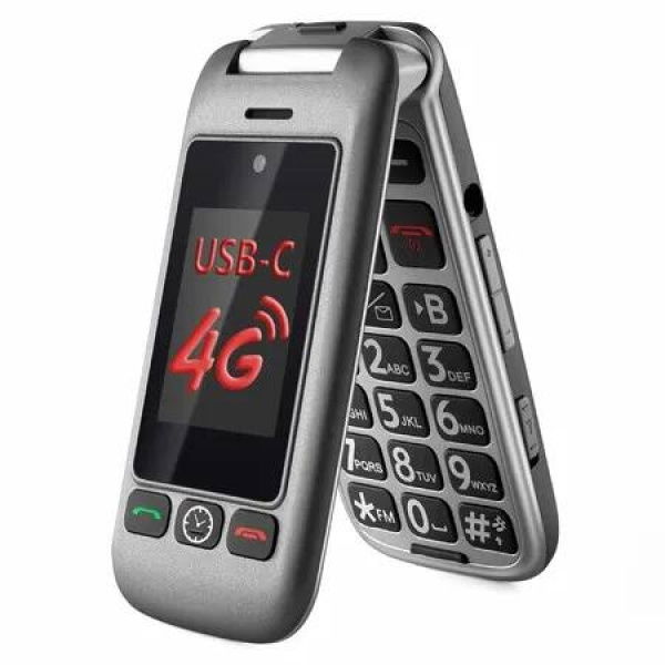 4G VoLTE Senior Basic Big Button Mobile Phones Dual-Screen Flip Phone Elderly Phone SOS USB-C Torch Charging Dock