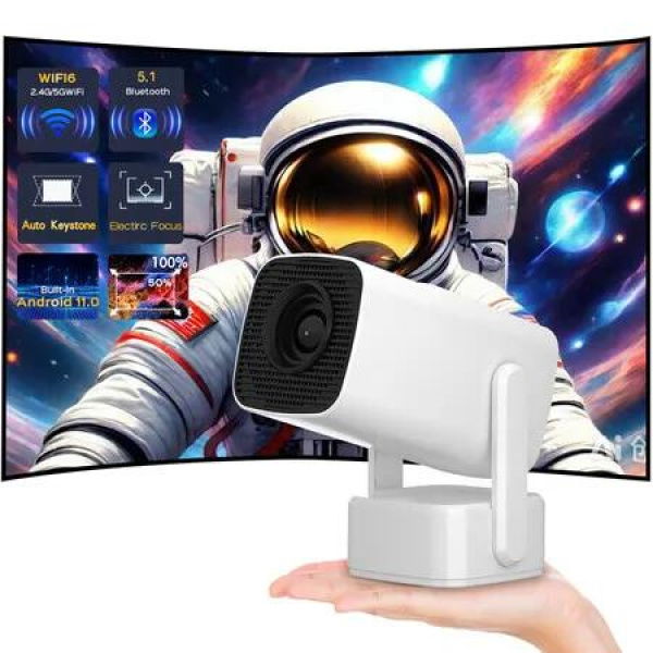 4K 1080P Portable Projector with WiFi6 BT 5.0 Android 11, with Auto Horizontal Correction,180 Rotatable Outdoor Movie Projector Compatible with Phone