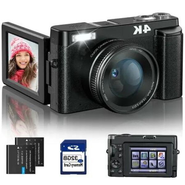 4K Anti-Shake Digital Camera for Stunning Photography and Smooth Video-48MP Vlogging Camera with Large 3' flip screen,Autofocus,SD Card,Built-in flash,16X Zoom (2 Batteries Included)