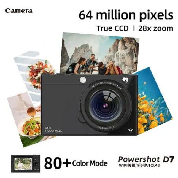 4K CCD Wifi Digital Camera 64MP Digital Video Camera with 2 Lens 2.83 Inch Touch Panel 28X Digital Zoom Built-in Flash Color Black