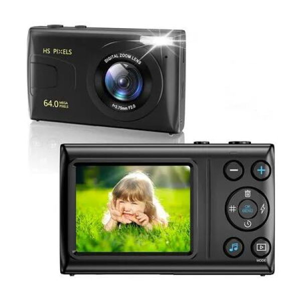 4K Digital Camera, Compact Camera for Photography and Video, Autofocus Camera with 18X Digital Zoom Vintage Camera for Kids, Black