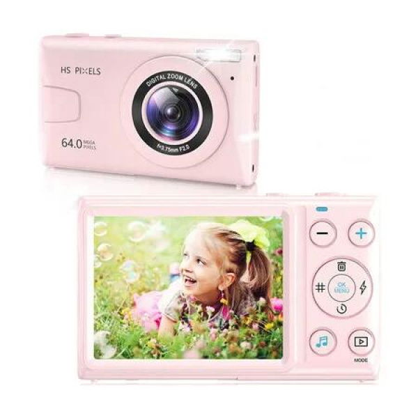 4K Digital Camera, Compact Camera for Photography and Video, Autofocus Camera with 18X Digital Zoom Vintage Camera for Kids, Pink
