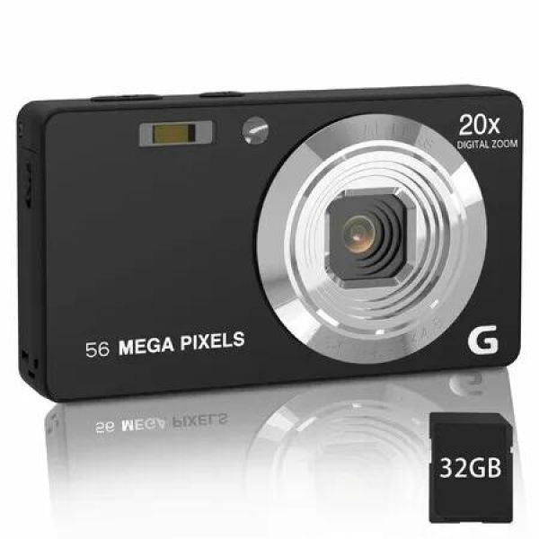 4K Digital Camera Photography Ultra HD Point Shoot 56MP Autofocus 20X Anti Shake Video 32GB SD Card Black Vlogging Gear