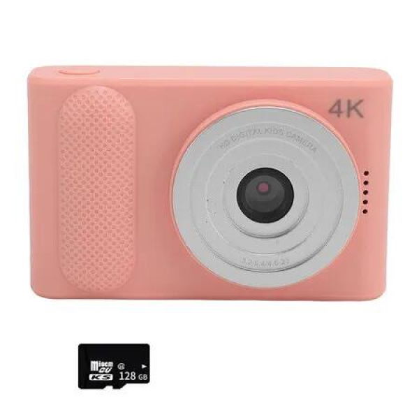 4K Digital Camera with 128G Memory Card, 48MP HD Micro SLR Camera with 16X Dightal Zoom for Travel Photography Vlogging, Pink