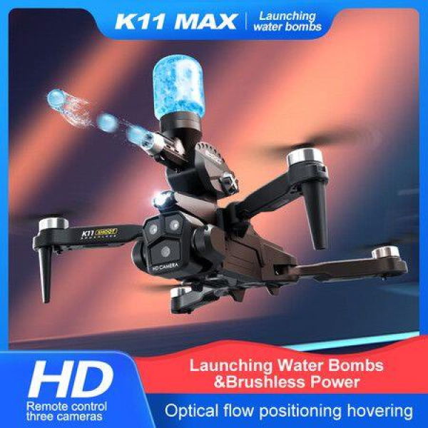 4K Drone with Three Camera Water Bombs Professional Aerial Photography Aircraft Obstacle Avoidance Foldable Quadcopter Color Black