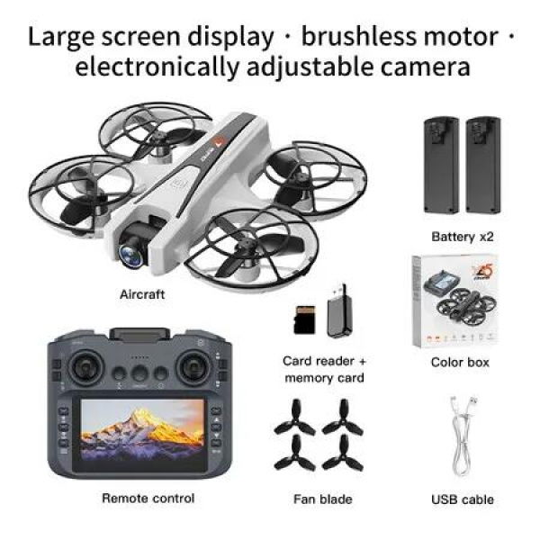 4K Dual Camera Aerial Drone With Brushless Motor Screen Remote Control Optical Flow Positioning FPV Flight Mini Quadcopter Color Grey