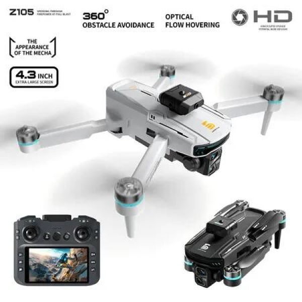 4K Dual Cameras Drone 4.3-Inch Large Screen Remote Control Brushless Drone With Wifi Professional Aerial Camera With Anti-Shake Gimbal Color Grey
