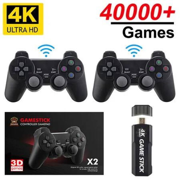 4K Game Stick with 40,000+ Retro Games,2 wireless controllers for Retro Game Console & HD Video Game Console,Support PSP,PS1,GBA emulators for wide range of gaming options,Perfect as Christmas gift