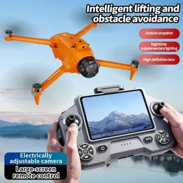 4K HD Drone 5G GPS RC Professional Aerial Photography Dual Camera Obstacle Avoidance Aeroplane Screen Remote Control Color Orange