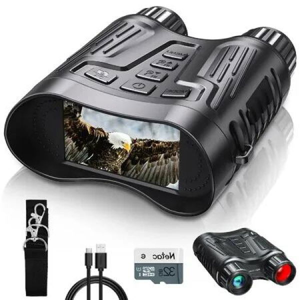 4K Night Vision Binoculars with 3.2' HD Screen, 8X Digital Zoom, and 32GB Memory Card for (Camping and Hunting)